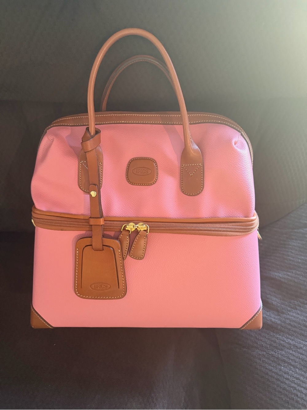 Bric's Pink Cosmetic Train Case Bag with Tan Leather Accents *Twilight style*